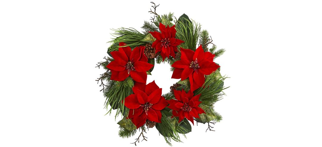 Poinsettia and Pine Artificial Wreath