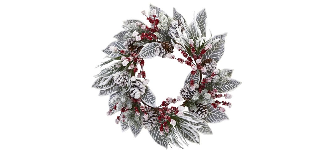 140124280 Snowy Magnolia Berry Artificial Wreath sku 140124280