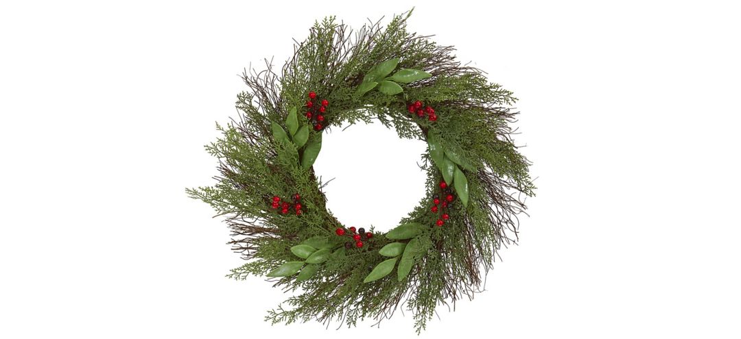 Cedar and Ruscus with Berries Artificial Wreath