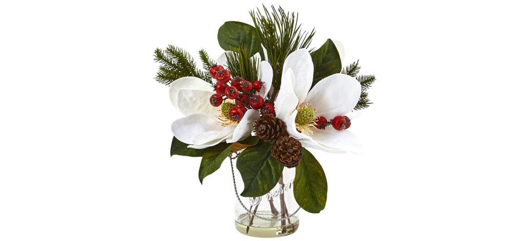 Magnolia, Pine, and Berry Holiday Artificial Arrangement
