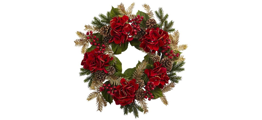 Hydrangea Pine Artificial Wreath