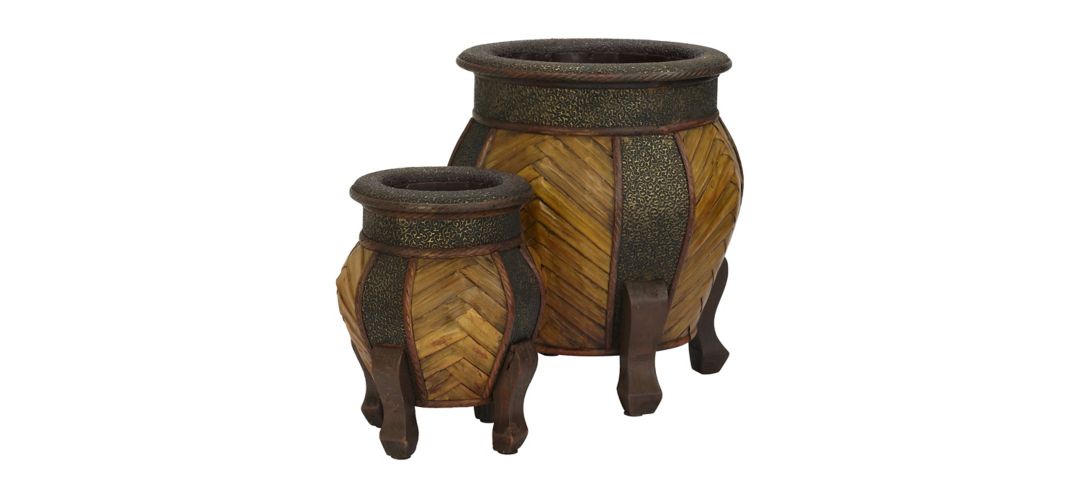 Decorative Rounded Wood Planters (Set of 2)