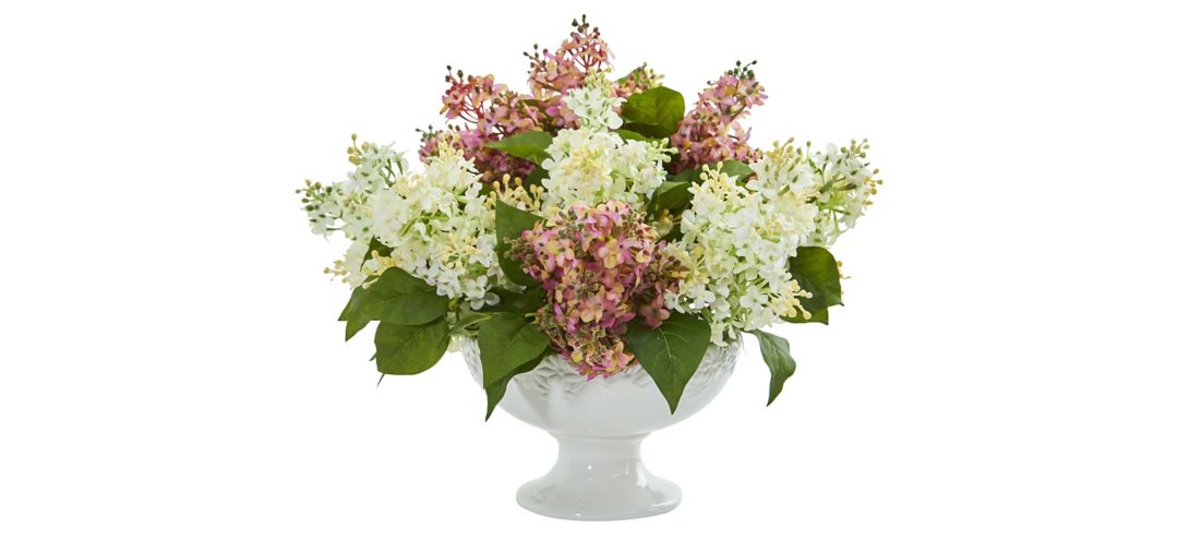 Pink Lilac Artificial Arrangement in White Vase