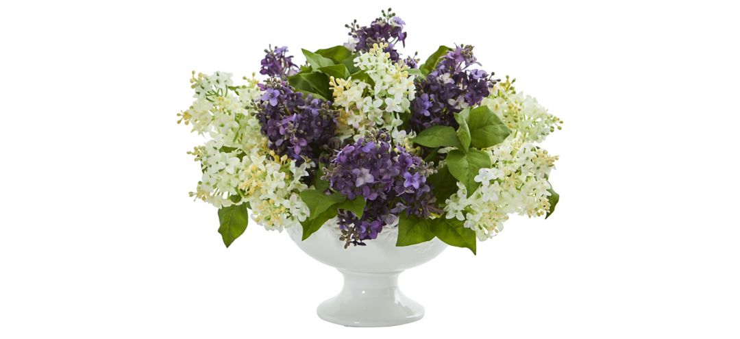 Purple Lilac Artificial Arrangement in White Vase