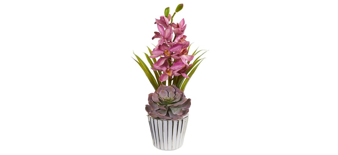 Cymbidium Orchid and Succulent Artificial Arrangement