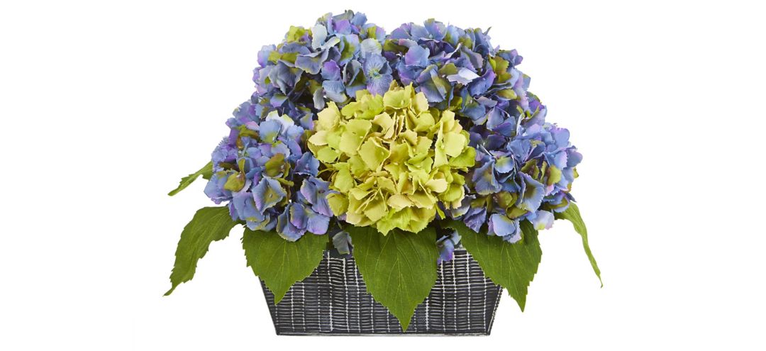 Hydrangea Artificial Arrangement in Embossed Tin Vase