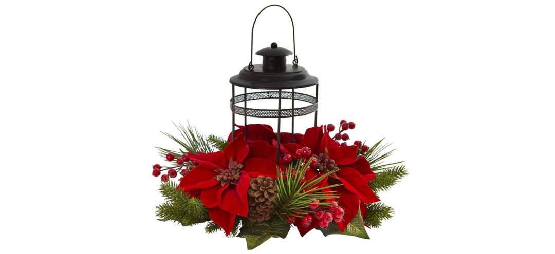 Poinsettia Berry Pine Artificial Arrangement Candelabrum