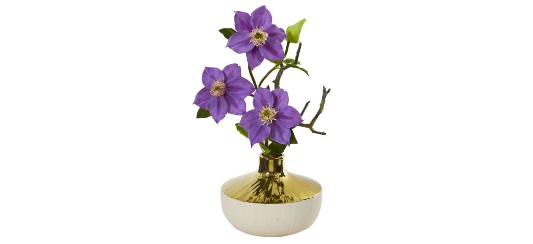 Lavender Anemone Artificial Arrangement in Gold and Cream Elegant Vase