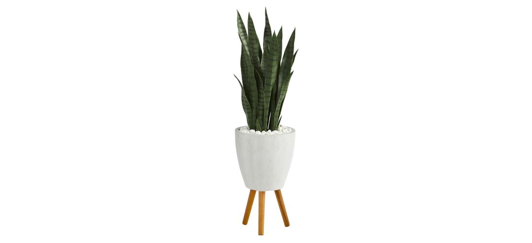 Sansevieria Artificial Plant in White Planter with Stand