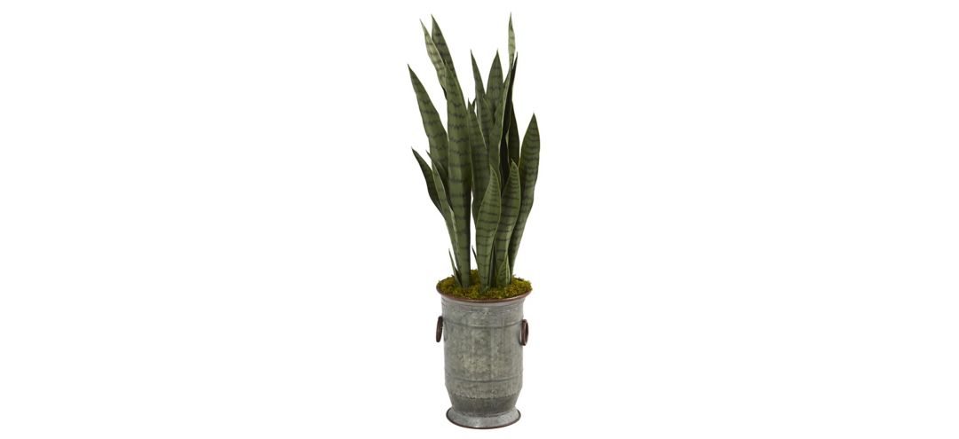 Sansevieria Artificial Plant in Vintage Metal Planter