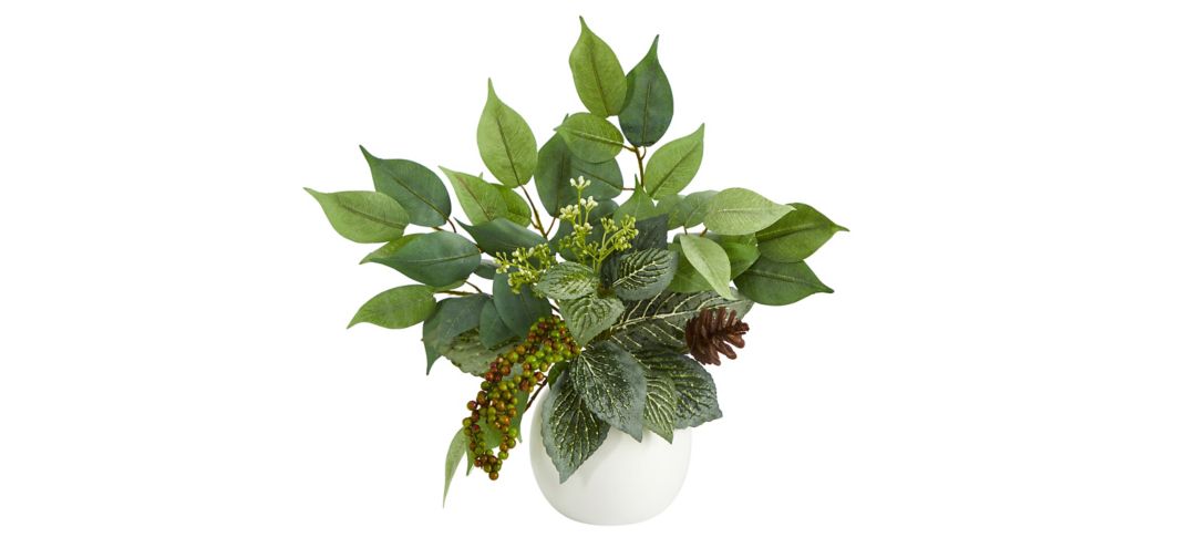 140127090 Mixed Greens Artificial Plant in White Planter sku 140127090