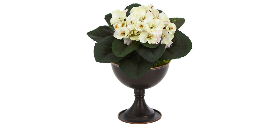 African Violet Artificial Plant in Metal Chalice