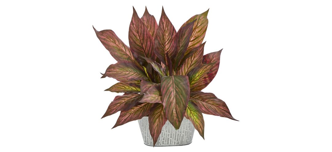 Burgundy Musa Leaf Artificial Plant in Tin Planter
