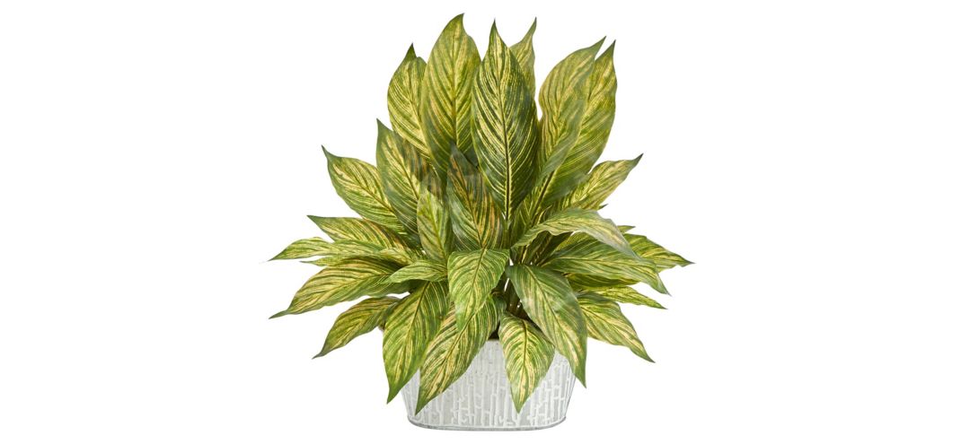 Yellow Musa Leaf Artificial Plant in Tin Planter