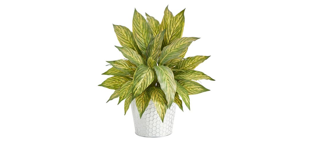 Yellow Musa Leaf Artificial Plant in Embossed Planter