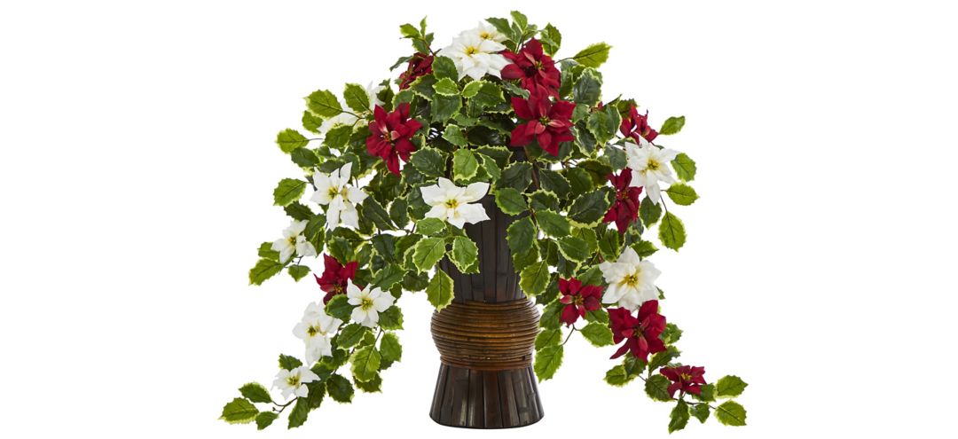 Poinsettia and Holly Artificial Plant
