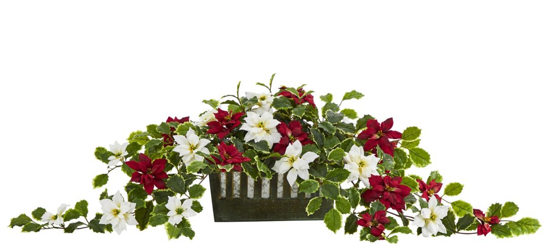 Poinsettia and Variegated Holly Artificial Plant
