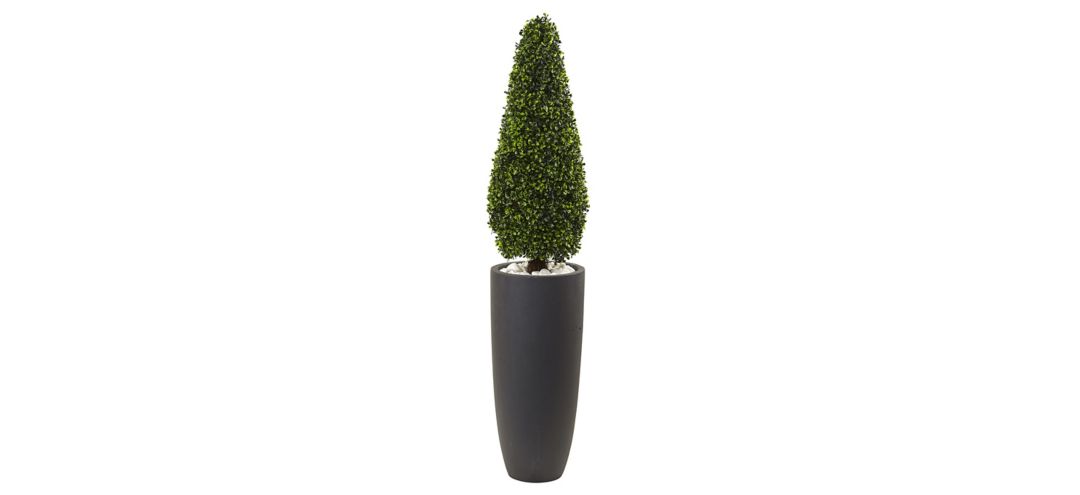 Boxwood Topiary with Gray Cylindrical Planter UV Resistant (Indoor/Outdoor)