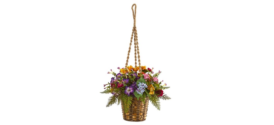 Mixed Floral Artificial Plant in Hanging Basket