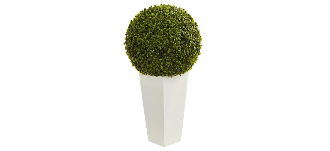 Boxwood Topiary Ball Artificial Plant in White Tower Planter (Indoor/Outdoo