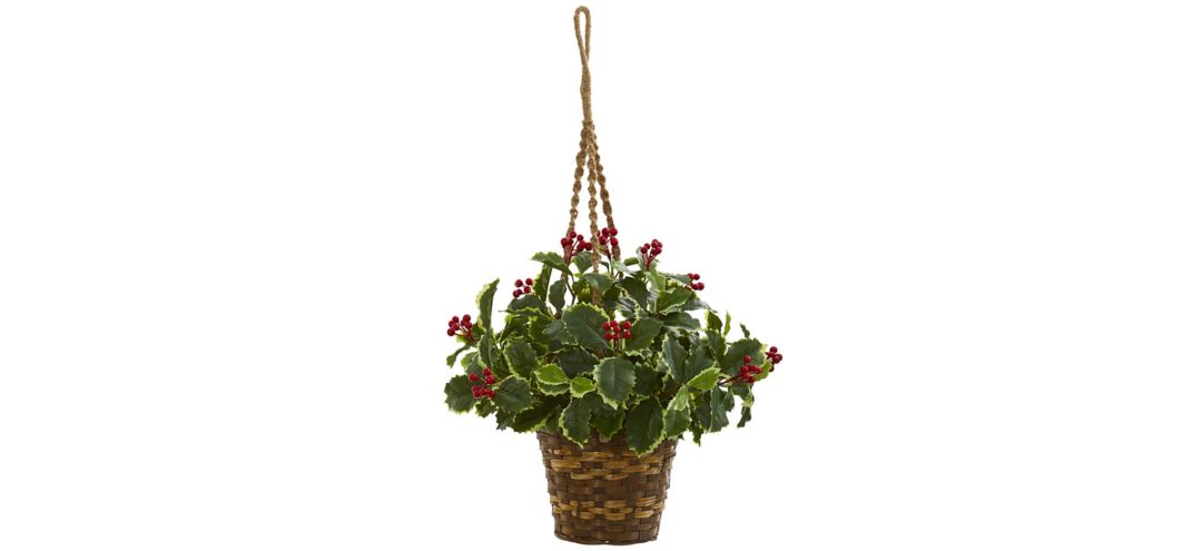 Variegated Holly Artificial Plant in Hanging Basket