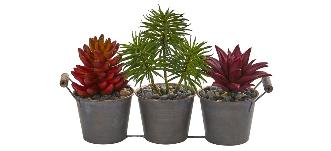 Mixed Succulent Artificial Plant in Triple Potted Planter