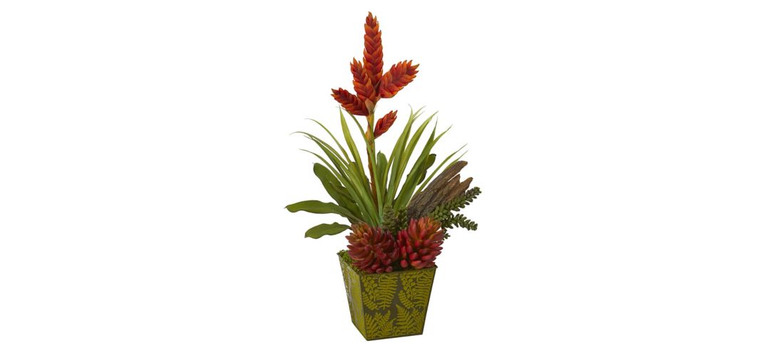 140128020 Succulent and Bromeliad Artificial Plant in Green  sku 140128020