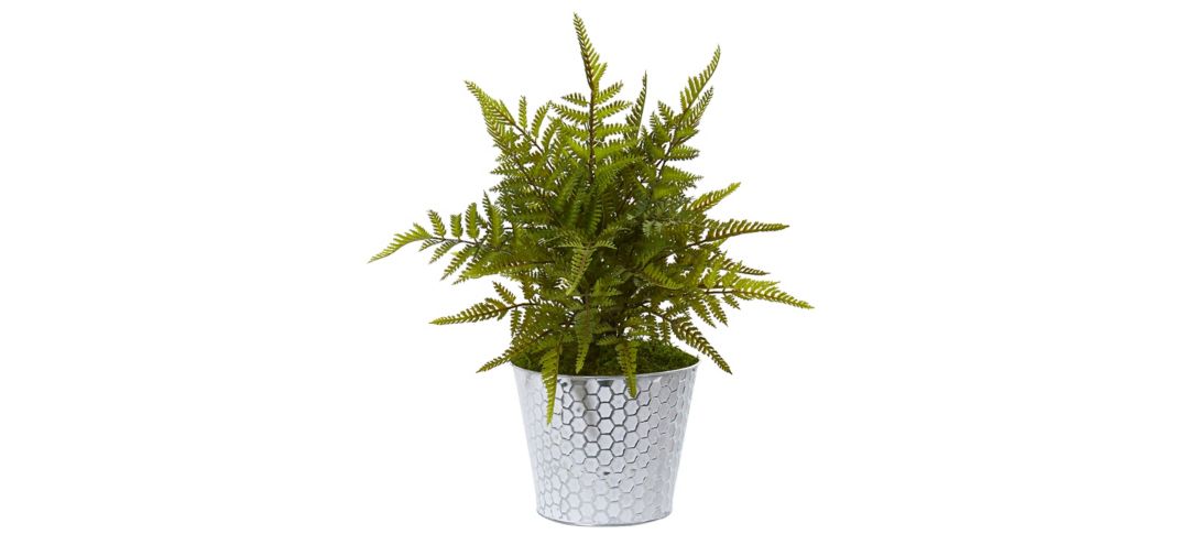 Fern Artificial Plant in Embossed White Tin Planter