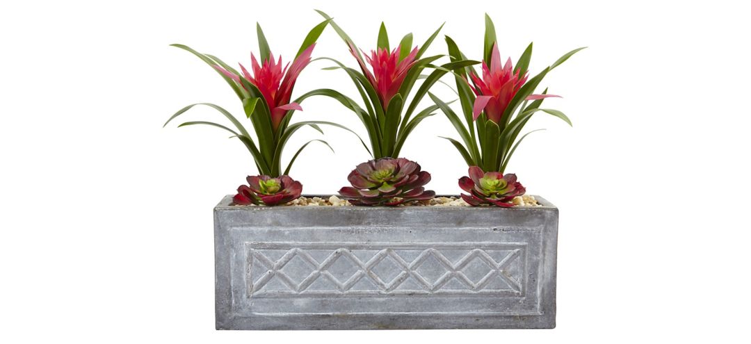 140128230 Ginger and Succulent Artificial Plant in Stone Pla sku 140128230