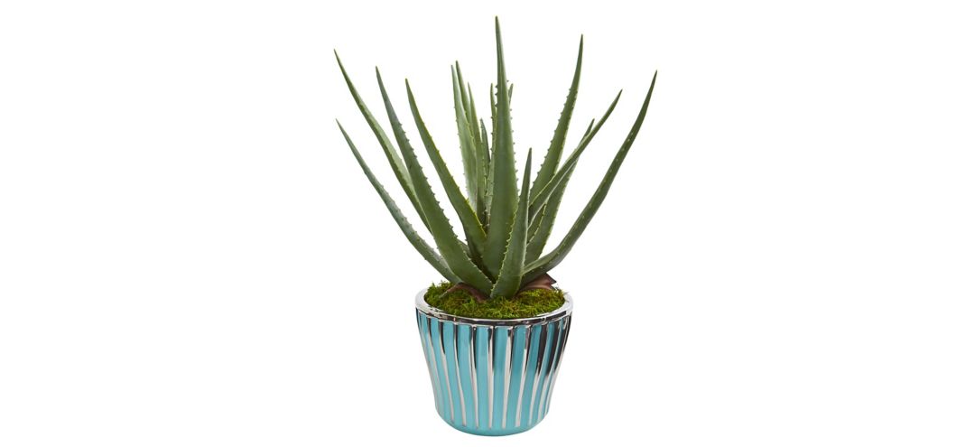 Aloe Artificial Plant in a Turquoise Planter