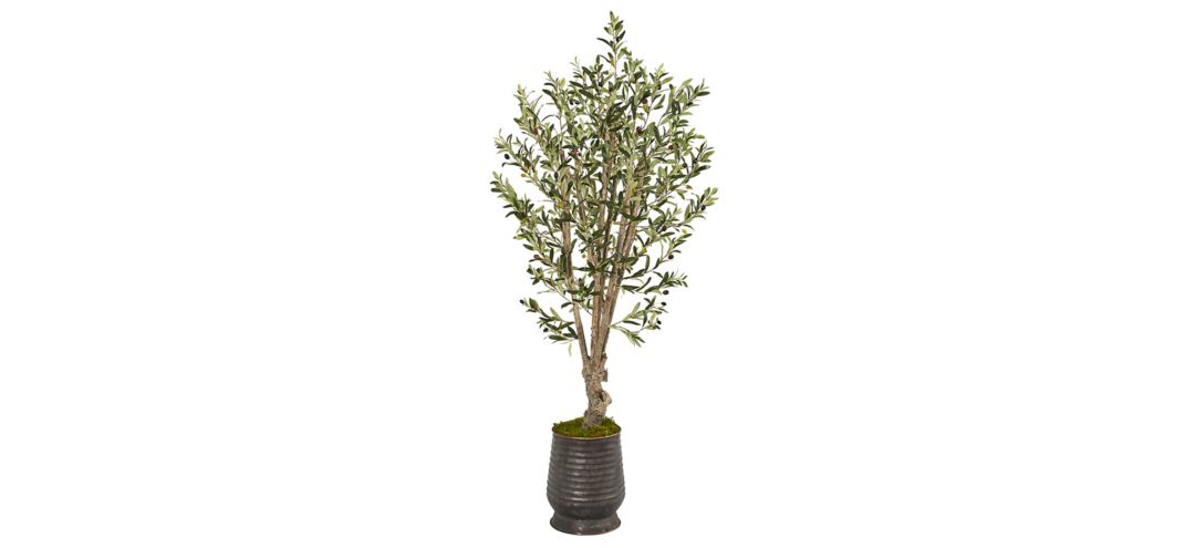 Olive Artificial Tree in Ribbed Metal Planter