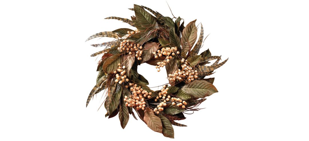 "24"" Feather and Berry Wreath"