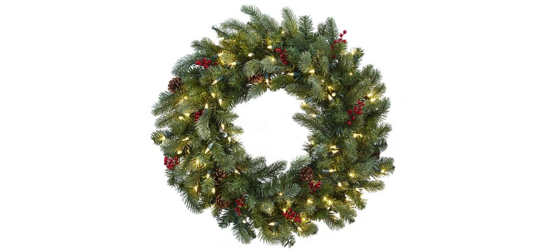 140128860 30” Lighted Pine Wreath with Berries & Pinecones sku 140128860