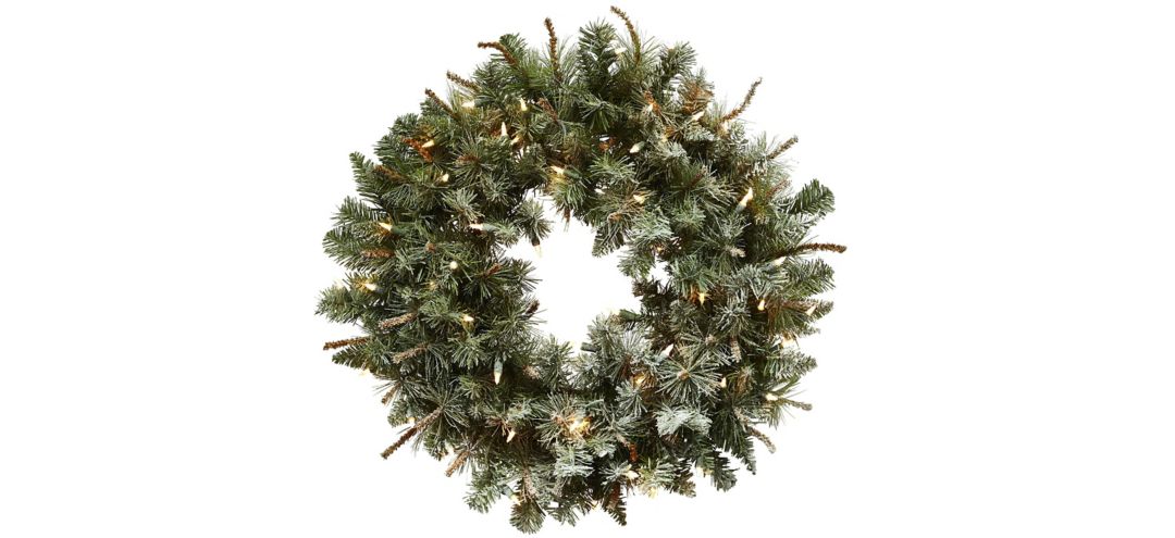 30” Lighted Frosted Pine Wreath