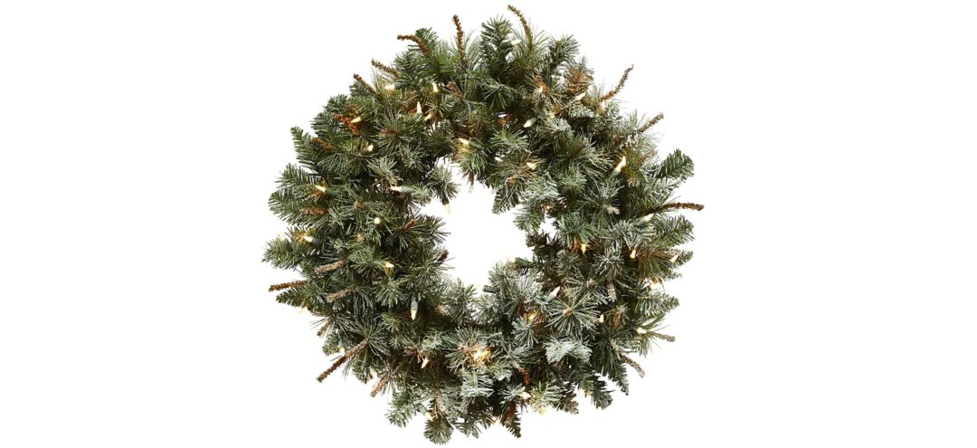 140128870 30” Lighted Frosted Pine Wreath sku 140128870