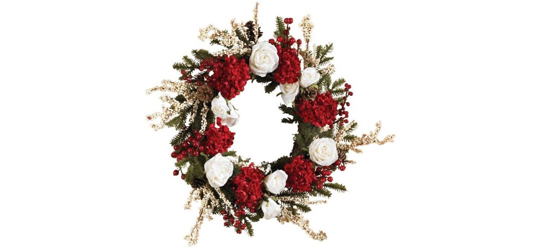 "24"" Hydrangea with White Roses Wreath"
