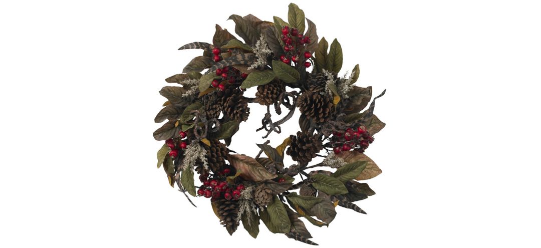 24” Pinecone, Berry & Feather Wreath