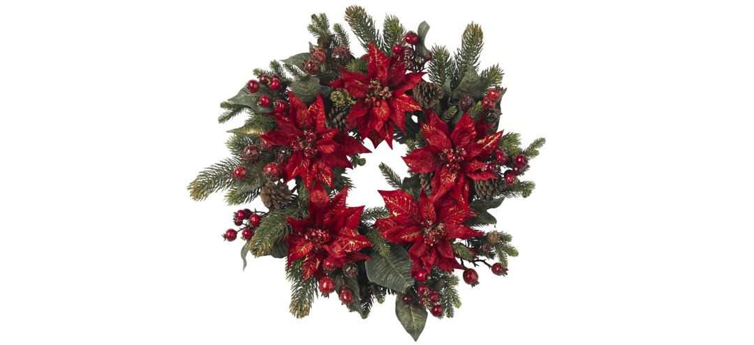 140129140 24 Poinsettia & Berry Wreath sku 140129140