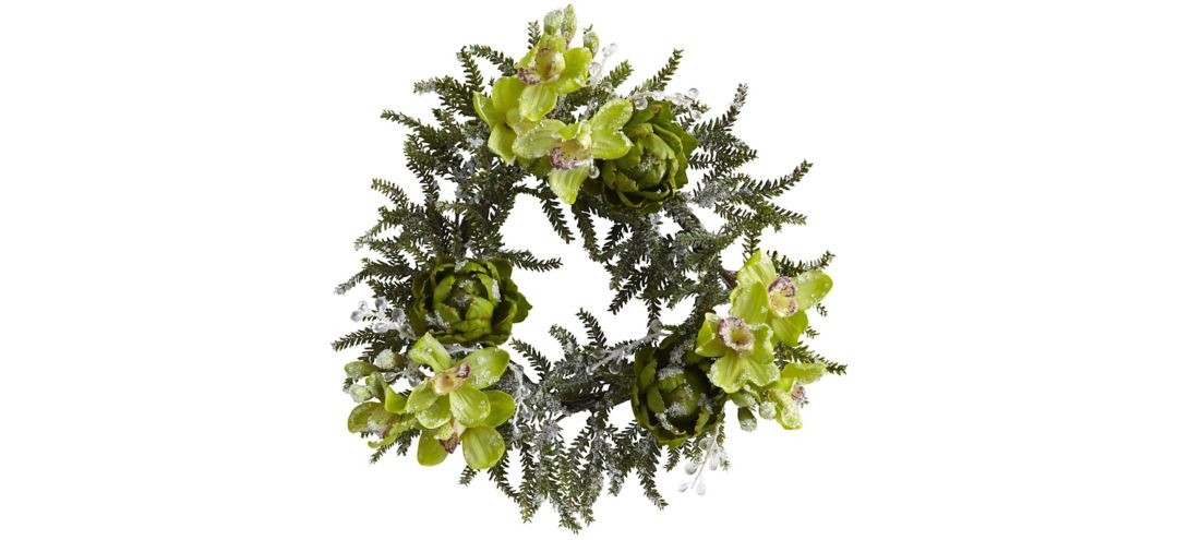 22” Iced Cymbidium & Artichoke Wreath