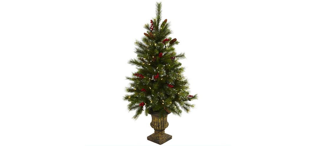4' Christmas Tree with Berries, Pinecones, LED Lights & Decorative Urn