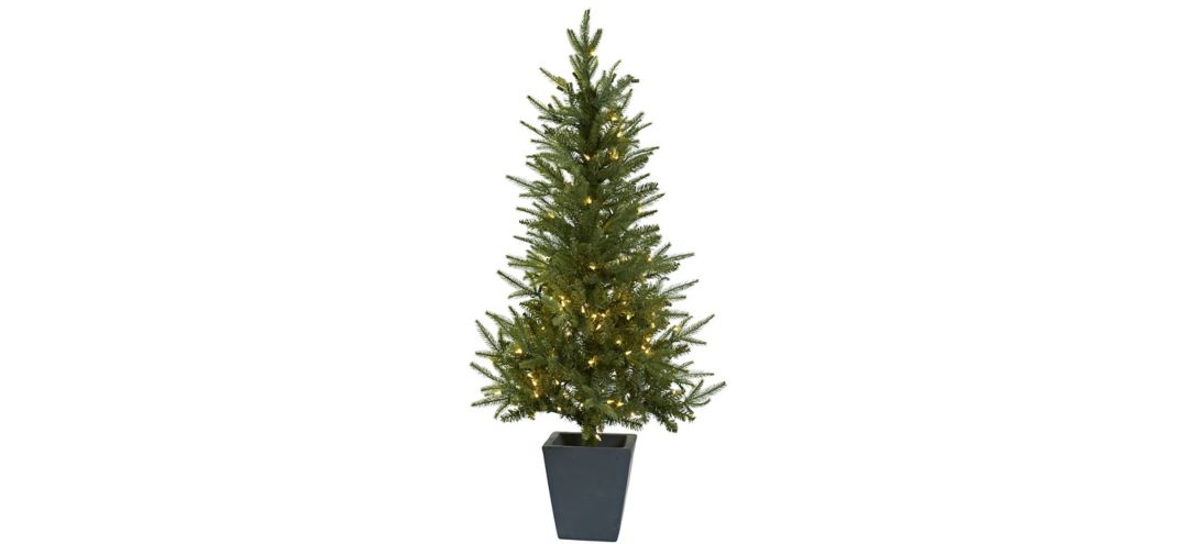 4.5' Christmas Tree with Clear Lights & Decorative Planter