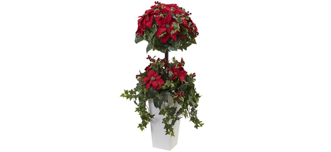 4' Poinsettia Berry Topiary with Decorative Planter