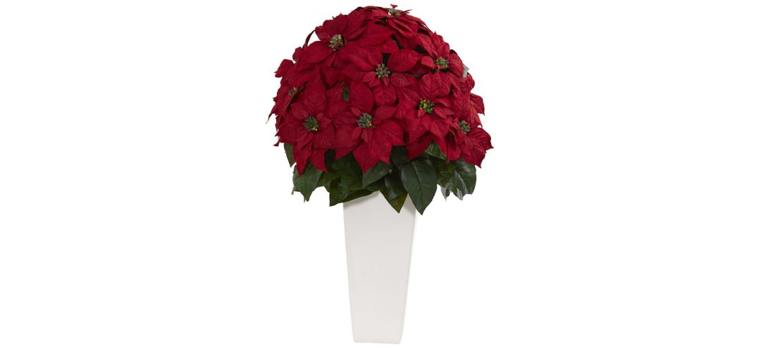 140129550 32” Poinsettia Artificial Plant in White Planter sku 140129550