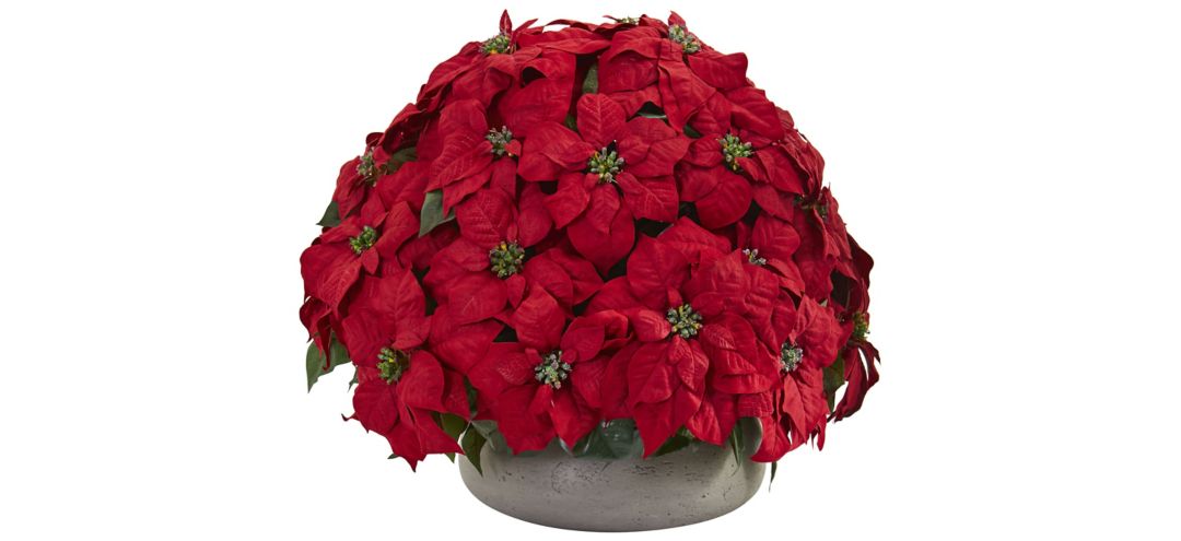 Large Poinsettia Artificial Plant in Stone Planter