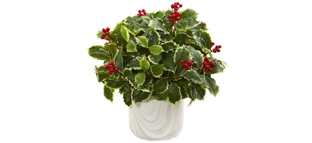 140129600 Variegated Holly Leaf Artificial Plant in Vase sku 140129600