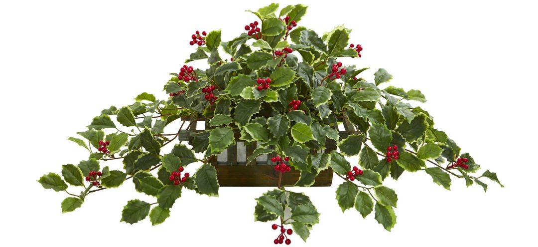 37” Variegated Holly Leaf Artificial Plant in Planter