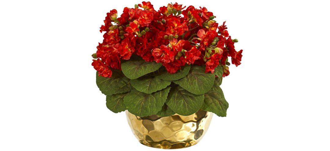 Violet Artificial Plant in Gold Vase