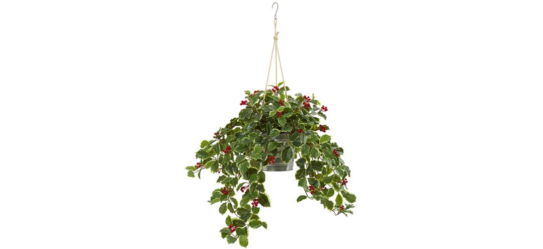 "42"" Variegated Holly Berry Artificial Plant in Hanging Bucket"