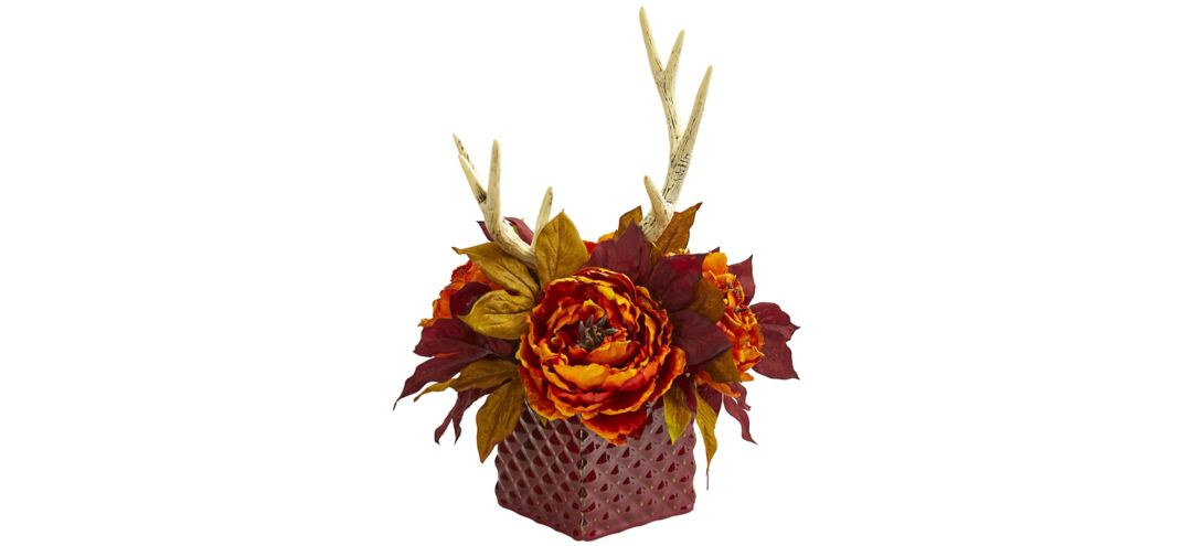 140129840 Peony and Antlers Artificial Arrangement in Red Va sku 140129840