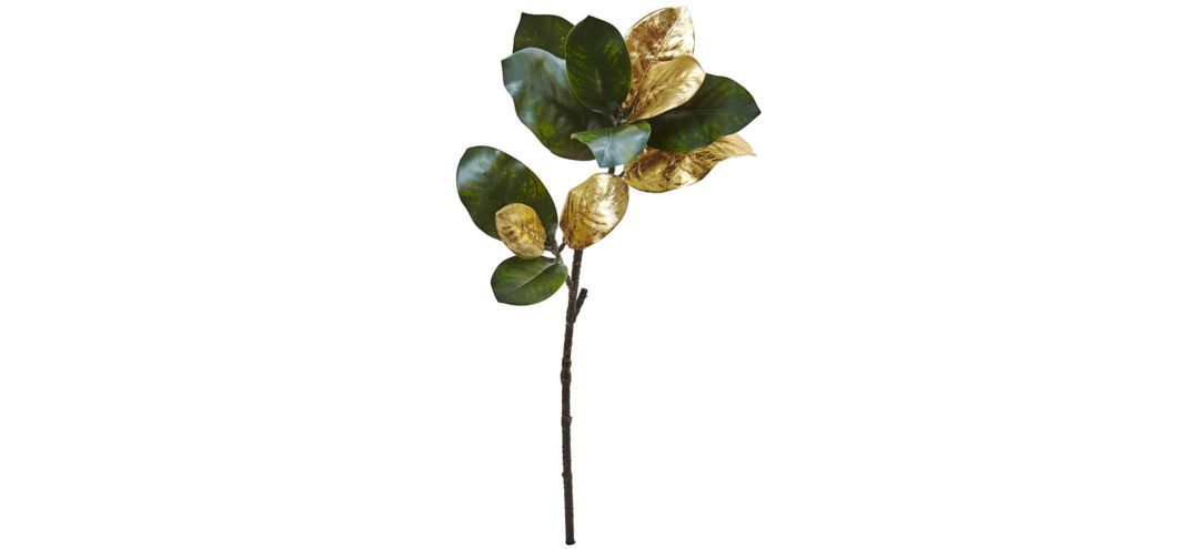 32” Golden Magnolia Leaf Artificial Stem: Set of 3